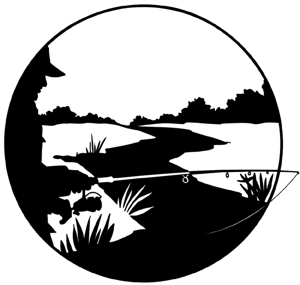 Man fishing in stream silhouette vinyl sticker. Customize on line. Fishing 038-0107